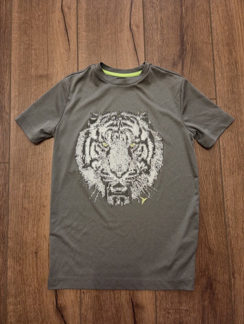 Old Navy Active Gray Tee with Pixel Tiger and Lime Accents